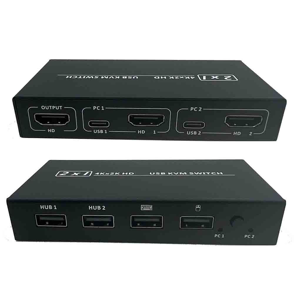 Hdmi Matrix Switch - USB HDMI互換のKvmスイッチボックス,2 in 1出力,2個の共有,キーボード,マウス,プリンター,ビデオディスプレイ,swッチスプリッター