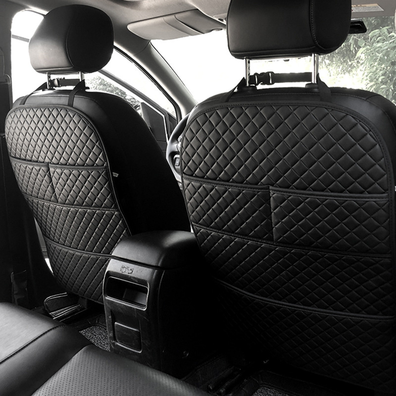 Surge Protector Rack - 車のアンチキックパッドオーガナイザーポケットレザーユニバーサルシートバックレザープロテクターカバー防水後部座席子供キックマット