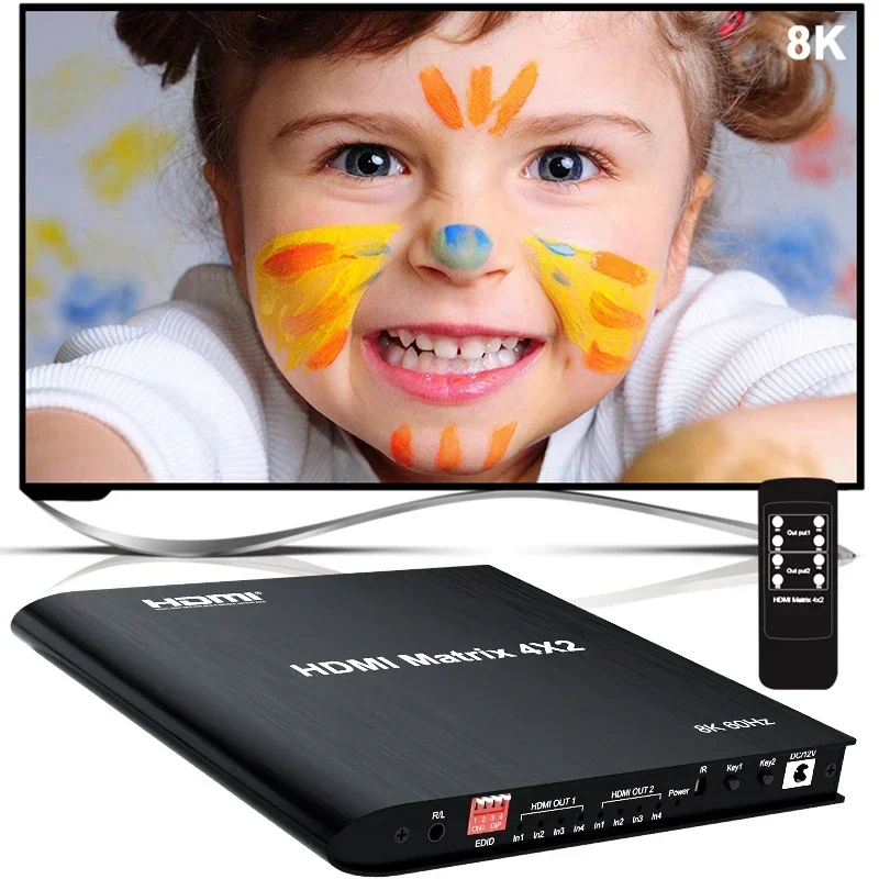 Hdmi Matrix Switch - 8K 4x2 HDMI2.1 マトリックスビデオ分配器スイッチ 4K 120Hz