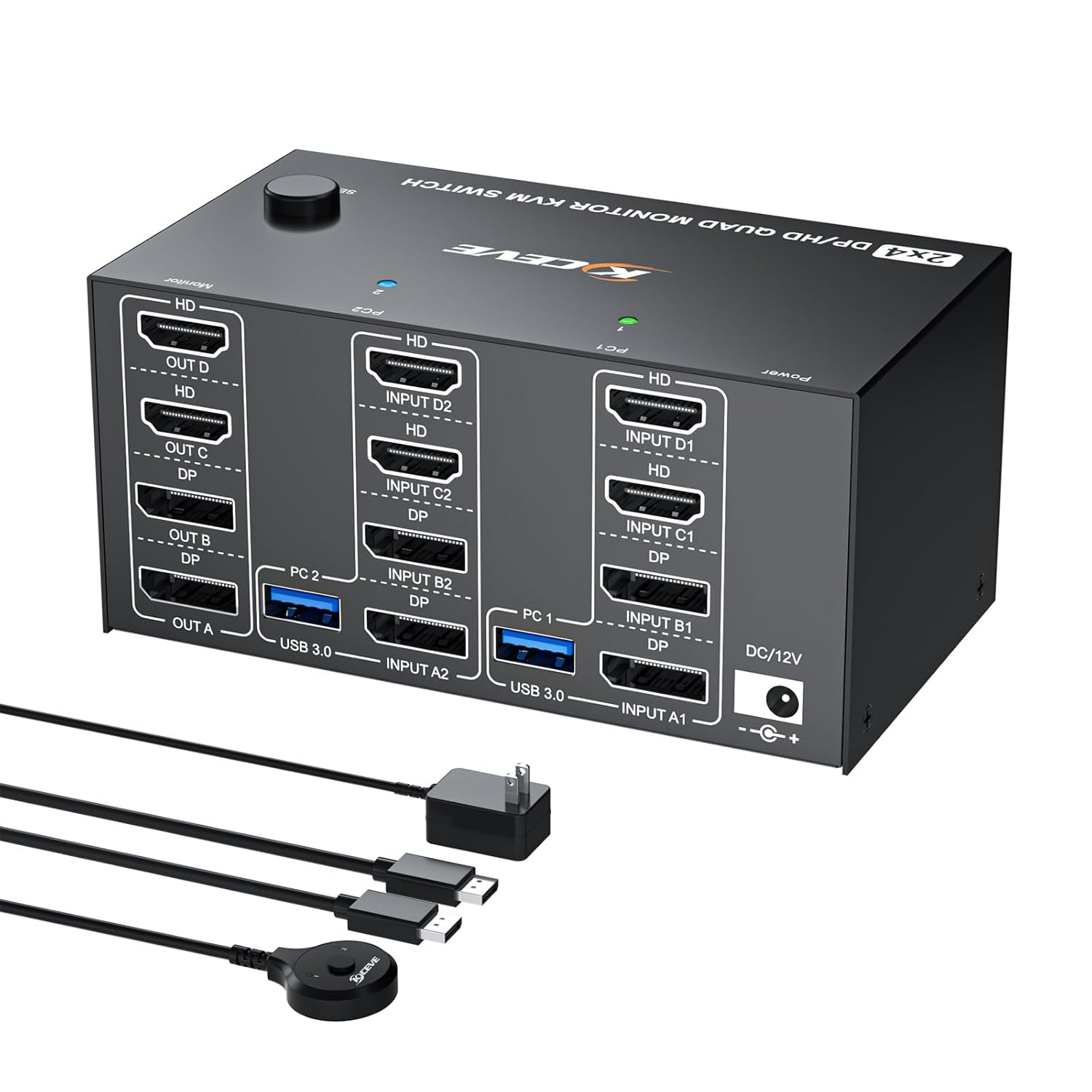 Hdmi Matrix Switch - クアッドモニターKVMスイッチ 4モニター 2台のパソコン 4K120Hz/8K@30Hz対応、USB 3.0 KVMスイッチ