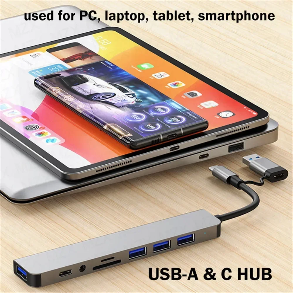 Multi Port Usb Hub - 8in1 USB Cハブ拡張マルチポートアダプター タイプCスプリッタードック USB 3ポート