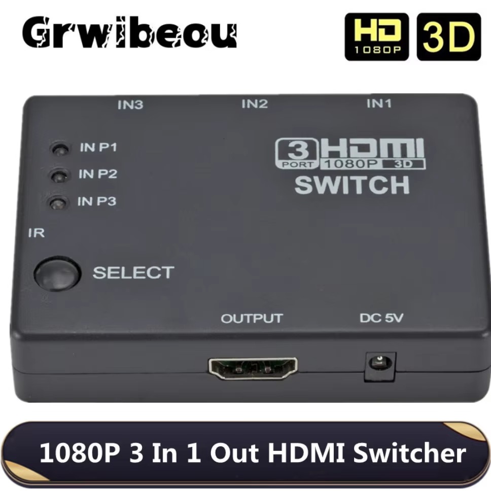 Hdmi Matrix Switch - HDMIスイッチアダプター,3入力1出力のKVMスイッチ,Xbox, PS4, DVD, HDTV, PC,ラップトップ,TV, 1080p