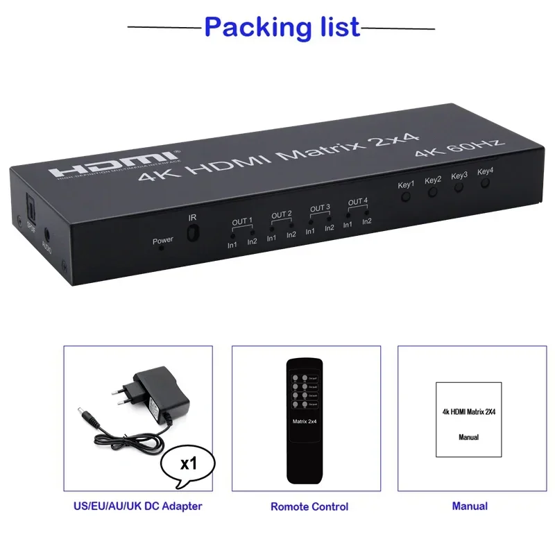 4K 60Hz 2x4 HDMIマトリックス 2入力4出力  - Hdmi Matrix Switch のレビューと価格