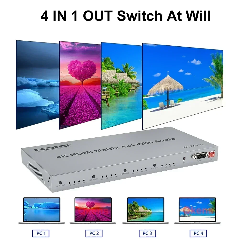4K 60Hz 4x4 HDMIマトリックス R/L 3.5 - Hdmi Matrix Switch のレビューと価格
